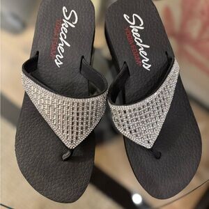 Skechers Women's Sandals in Black with Silver Accents